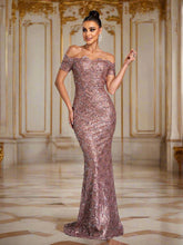 Ruffle Neck Black Sequin Evening Dress